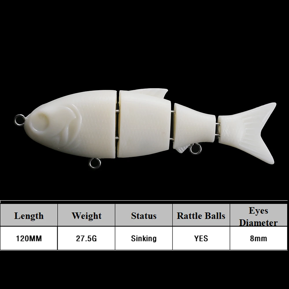 Chan'sHuang-Señuelos de Pesca artificiales, 5 piezas, en blanco sin pintar, 4 segmentos, sonajeros articulados que se hunden, Swimbait, 12cm, 27,5g, DIY - imagen 2
