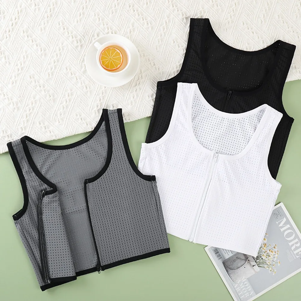 Moda transpirable cremallera pecho Clip malla elástica mujeres Shapewear pecho plano ajustado corsé chaleco mujeres - imagen 4