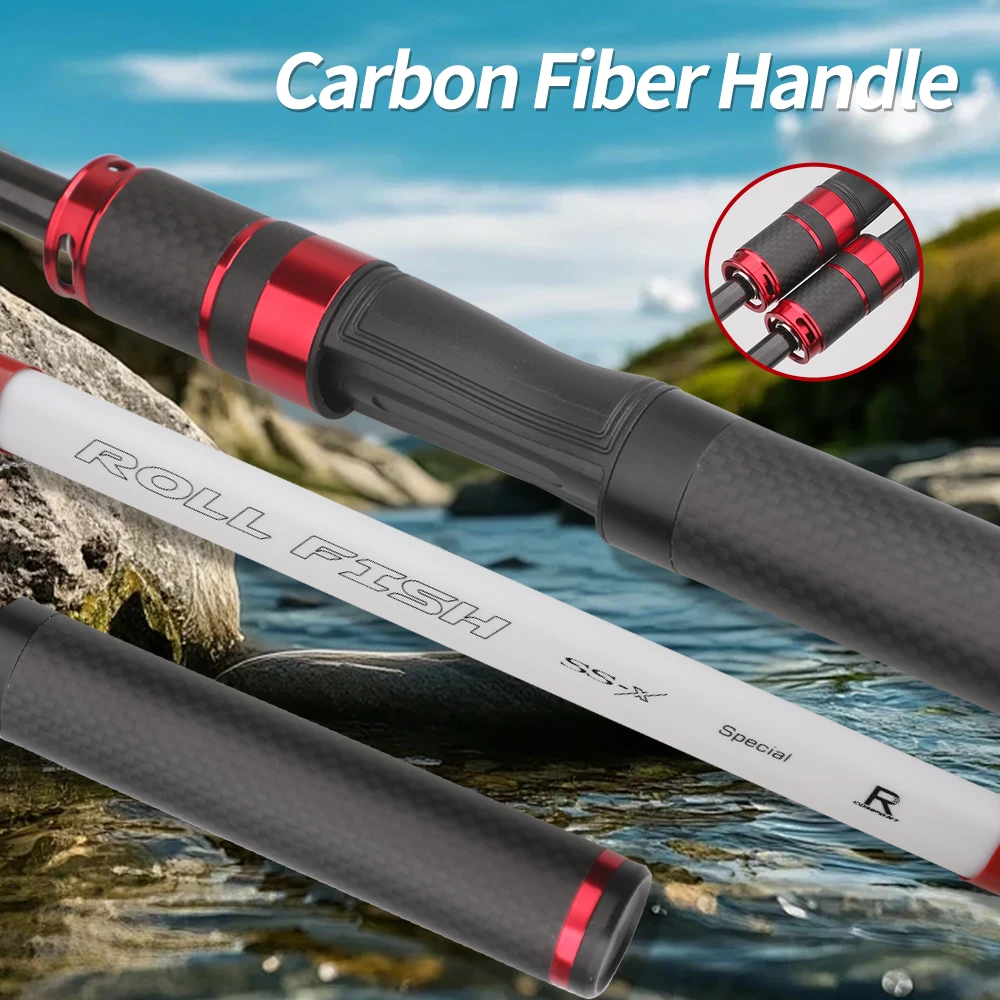 ROLLFISH-caña de pescar telescópica portátil ML de fibra de carbono, señuelo de viaje, con asiento de carrete de sonido + sedal de pesca de 100M - imagen 3