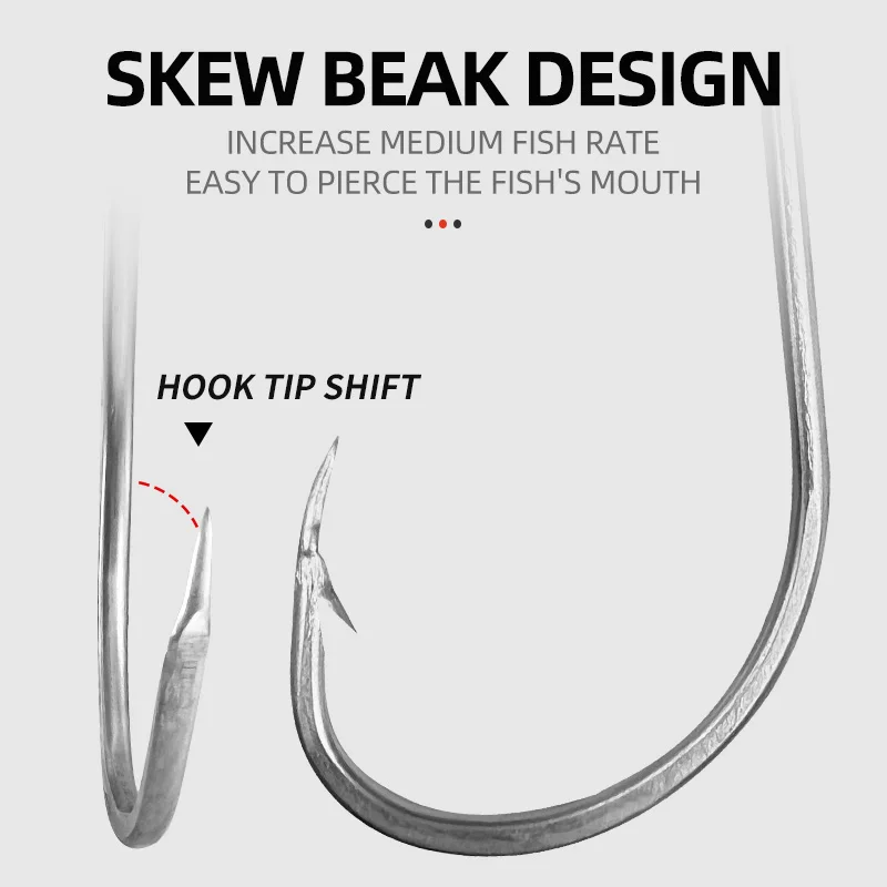 40 uds/80 Uds caja 92554 anzuelo de pulpo de acero inoxidable púa boca torcida anzuelo palangre anzuelo de calamar señuelo pesca en el mar - imagen 4