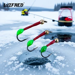 WIFREO 6PCS # 8 # 10 # 12 cabeza de cuentas de latón vástago largo gusanos de alambre rojo pesca con mosca señuelo de trucha hundimiento rápido pesca en hielo moscas de ninfa