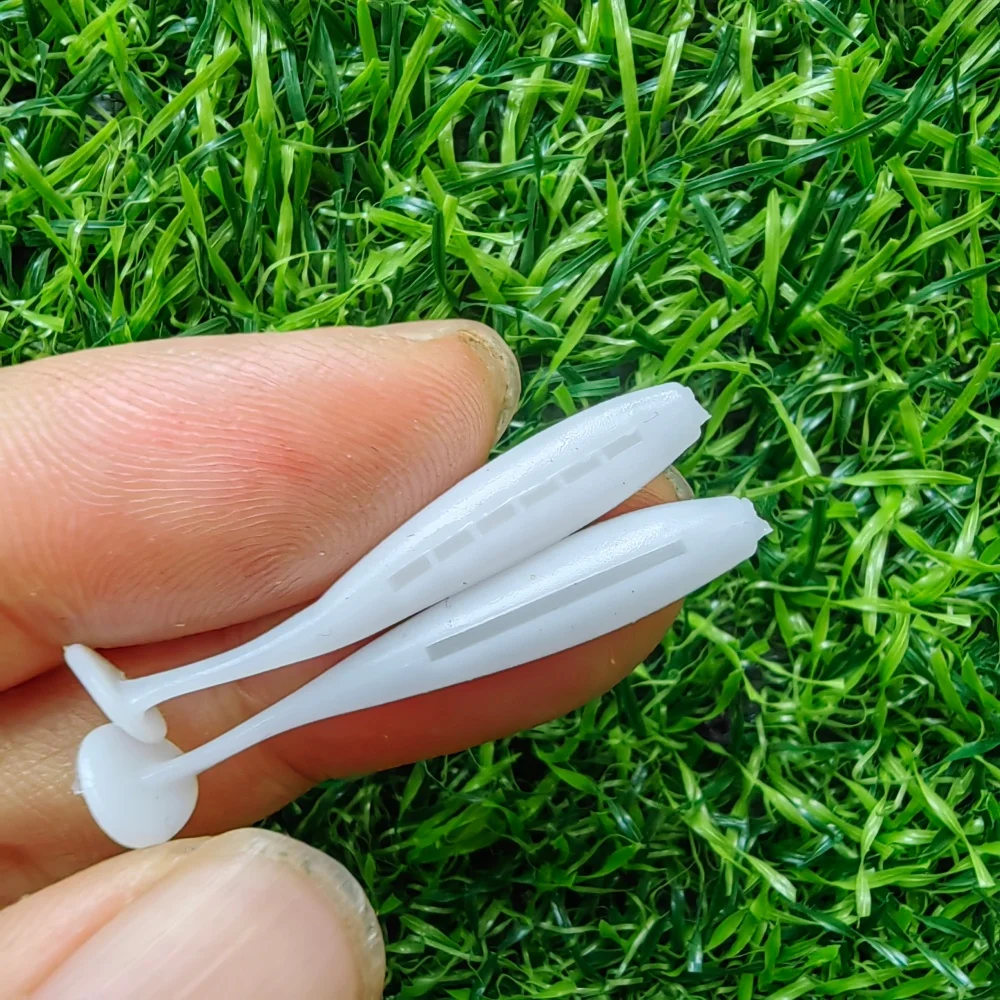 MUKUN 50 Uds Mini Señuelos de Pesca blandos, 3,5 cm 0,43g señuelo de gusano con cola en T, cebo Artificial de silicona, aparejos de pesca de Lucio - imagen 3