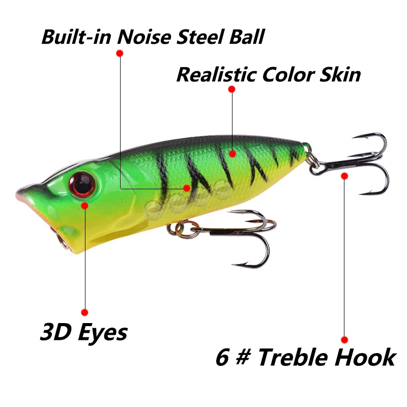 Proleurre-Señuelos de Pesca Popper, 7cm, 10g, Wobblers Topwater, Poper para Lucio, ojos 3D, Crankbaits, Swimbaits, aparejos de Pesca - imagen 4