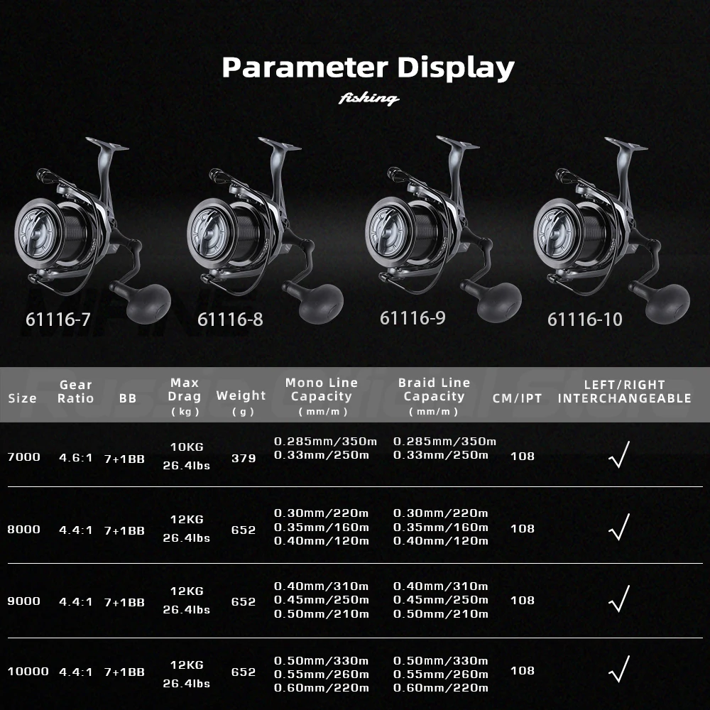 Carrete de pesca de carpa MIFINE CAVALIER 12KG arrastre máximo 8000-10000 carrete giratorio 4,4:1 agua dulce salada 7 + 1BB carrete grande pesca de carpa - imagen 4