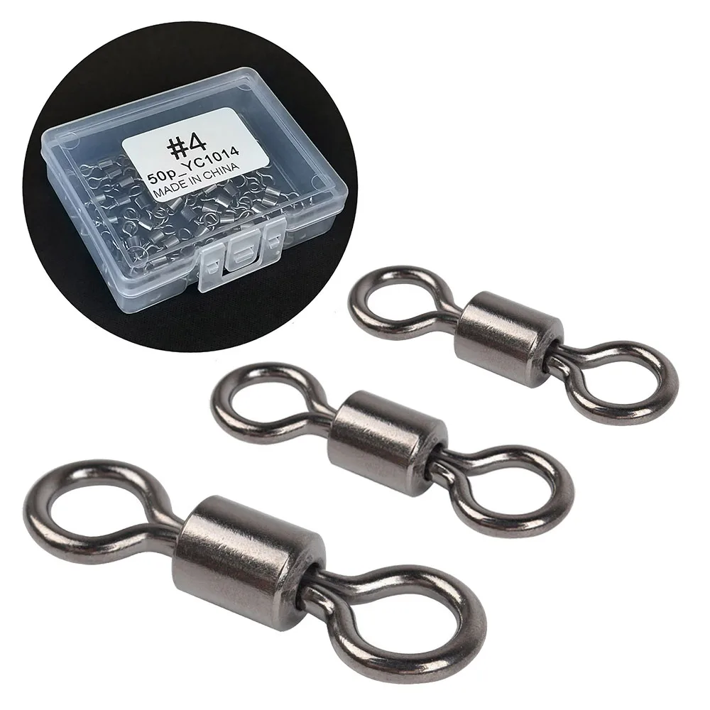 50 o 100 Uds. Rodamiento de barril de pesca giratorio con caja conector de señuelo de anillo sólido accesorios de aparejos de pesca de carpa herramienta para peces - imagen 3