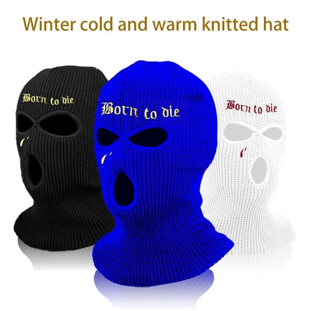 Invierno a prueba de viento de punto cubierta facial completa 3 agujeros pasamontañas calentador de cuello máscara de esquí - imagen 2