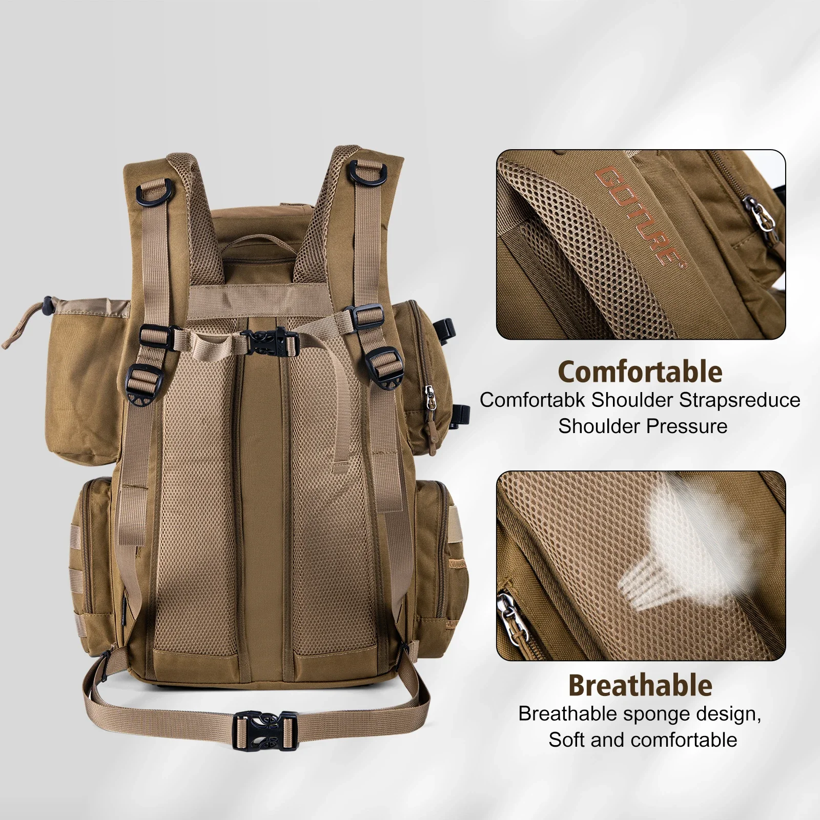 Goture nueva bolsa de pesca de 58L, Regular/aislamiento, repelente al agua 900D, diseño desmontable, respaldo cómodo para acto de pesca en acampada - imagen 5