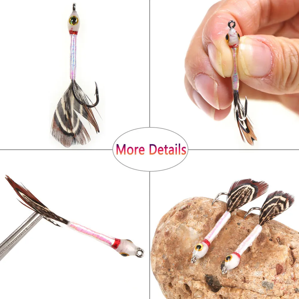 Bimoo 6PCS # 6 # 8 ojos de pez 3D, pececillo pequeño, mosca, lubina, trucha, pesca con mosca, moscas, epoxi Artificial, Flash, cebo corporal Mylar, señuelo falso - imagen 5