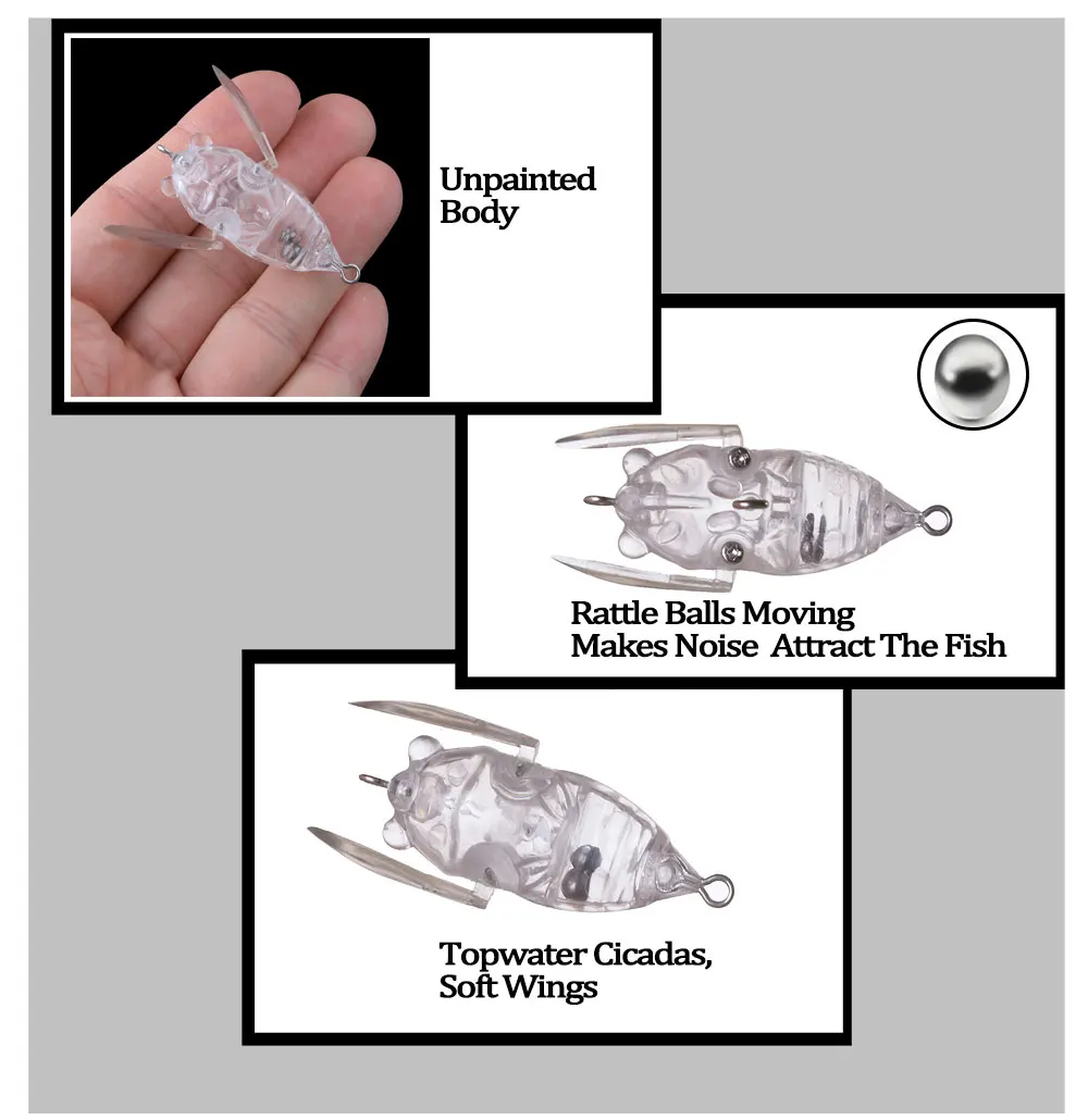 Señuelo Cigarra TopWater Chan'sHuang – En blanco con sonajero para DIY - imagen 4