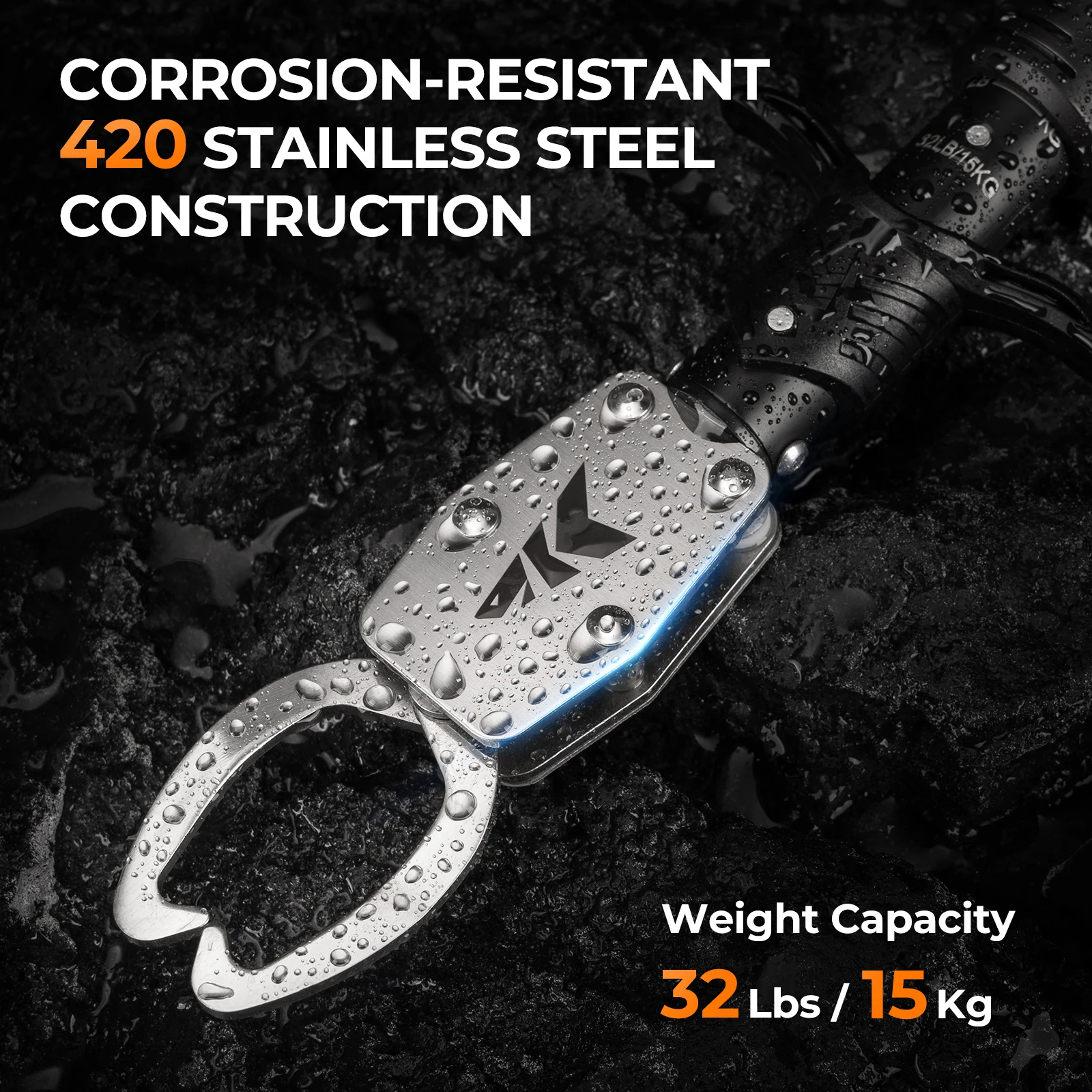 KastKing Paradox Agarre de labio de acero inoxidable de 11" con escala integrada Mango antideslizante resistente a la corrosión Mandíbulas giratorias Escala de 32 libras - imagen 5