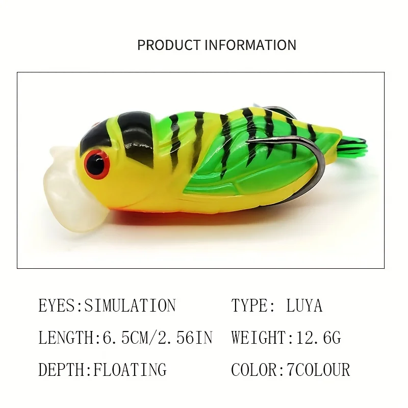 Señuelo Popper de pesca biónico, cebo de cigarra de silicona suave con anzuelos dobles para agua dulce y salada, 6,5 cm/12,5g, 1 Uds. - imagen 2