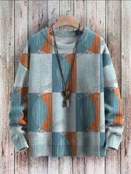 Jersey pesca invierno unisex azul patrón geométrico cuello redondo 3D