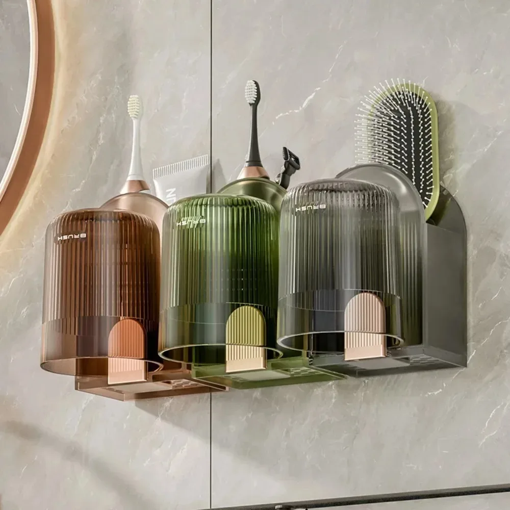 Estante de almacenamiento de 1 a 2 piezas, taza de cepillo de dientes, artículos de tocador, tazas, soporte de cepillo de dientes sin perforaciones, productos de plástico para gárgaras de baño, hogar - imagen 5