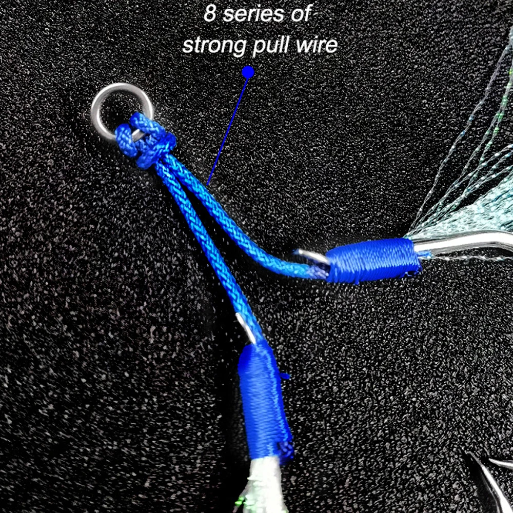 TAKEDO 6 Pares/BORSA 1 #   - Anzuelo de pesca de asistencia 4/0, anzuelo doble de acero rico en carbono, anzuelo de púas para caballa española, atún Bsaa - imagen 3