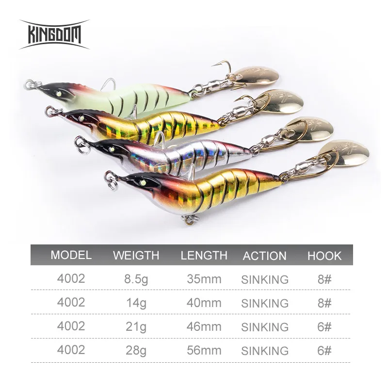Kingdom Metal Shrimp Fishing Lure 8 5g 14g 21g 28g Sinking Jigging Bait with Spoon For Bass Pike - imagen 3