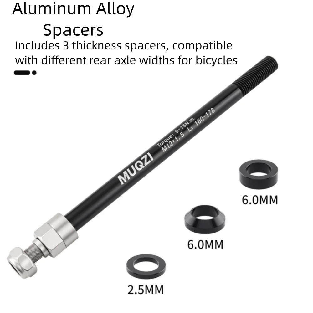 Adaptador de enganche de remolque de eje pasante de bicicleta de aleación de aluminio negro M12x1,0/1,5/1,75 adaptador de eje pasante de entrenador de rosca 160-178mm - imagen 4