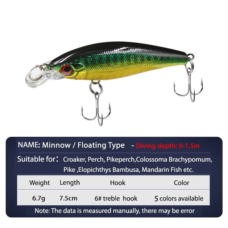 Señuelo de pesca Wobbler flotante Goture 7,5 cm/6,7g calidad Minnow Crankbait aparejos de pesca señuelo Minnow cebo duro con 6 #   Ganchos - imagen 2