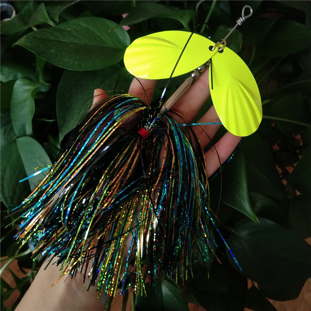 Buzzbait-falda de silicona atada a mano, 24cm, 42g, cabeza de plantilla, ojos realistas 3D, señuelo de pesca con lentejuelas, Spinner, cebo de alambre, Spinnerbait, 1 ud. - imagen 3