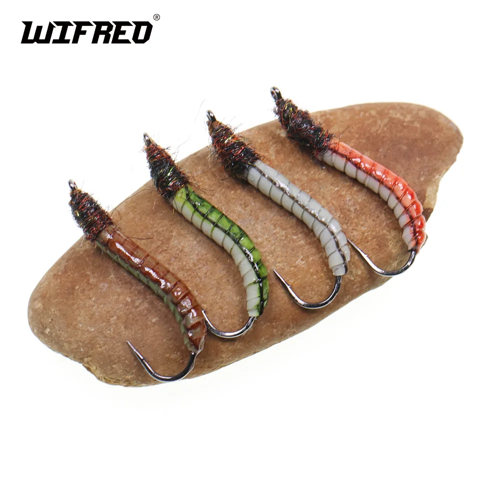 Wifreo 4 piezas/5 piezas # 12 luminosas y UV de látex, cebo de insecto Artificial con mosca helicoidal, epoxi realista, tierra, gusano, trucha, lubina, Señuelos de Pesca