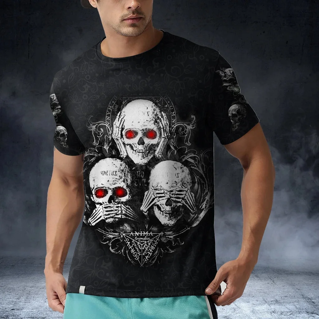 Reaper Card Skull Pattern Halloween 3D completamente estampado camiseta de moda para hombre verano Unisex pantalón corto Casual camiseta de manga TX308 - imagen 3