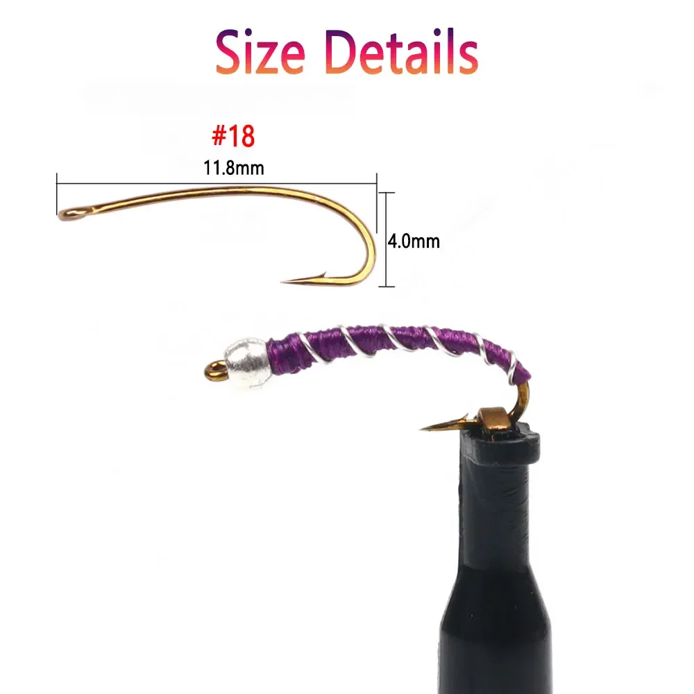 Bimoo-Señuelos de Pesca con cabeza de cuentas de latón, cebos de caña larga, gusanos artificiales curvos, trucha, percha, 6 piezas, n. ° 18 - imagen 3