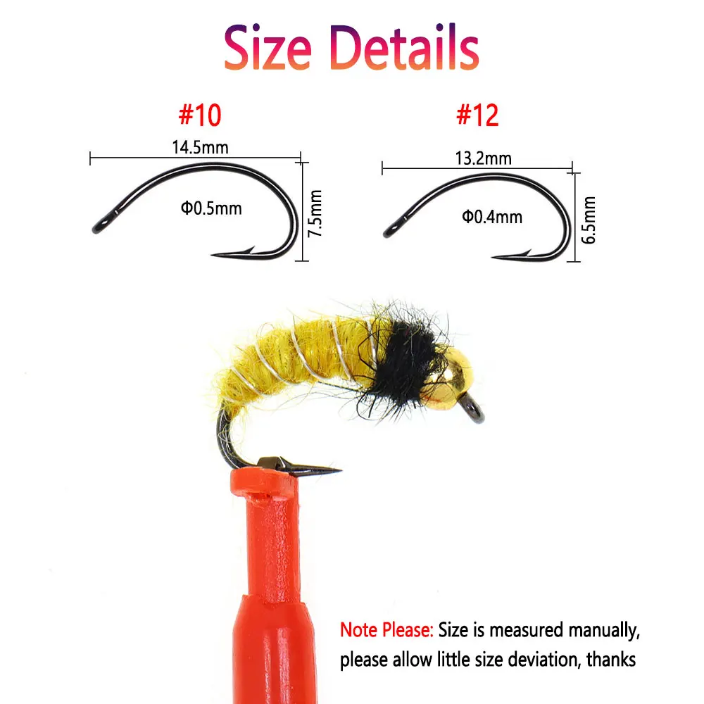 Bimoo 6/8PCS # 10 # 12 cabeza de cuentas de latón Scud ninfa mosca hundimiento rápido moscas húmedas gusano aritificial insecto para trucha Grayling Señuelos de pesca - imagen 4