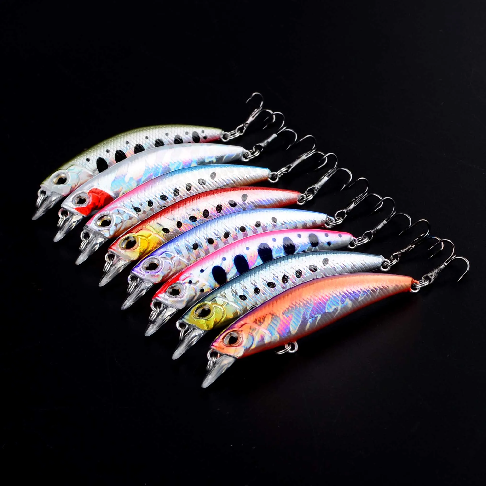 8 Uds Minnow señuelo de Pesca trucha de agua dulce cebo duro Artificial Pesca Isca Wobblers para Lucio Swimbait suministros de Pesca - imagen 5