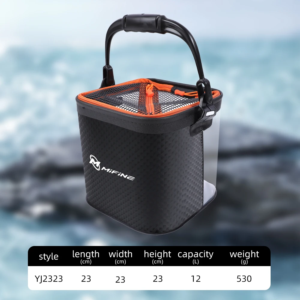 MIFINE-caja de pesca plegable multifunción, gran capacidad, 12L, con mango ergonómico, cubo, Portalbe, equipo de pesca impermeable - imagen 2