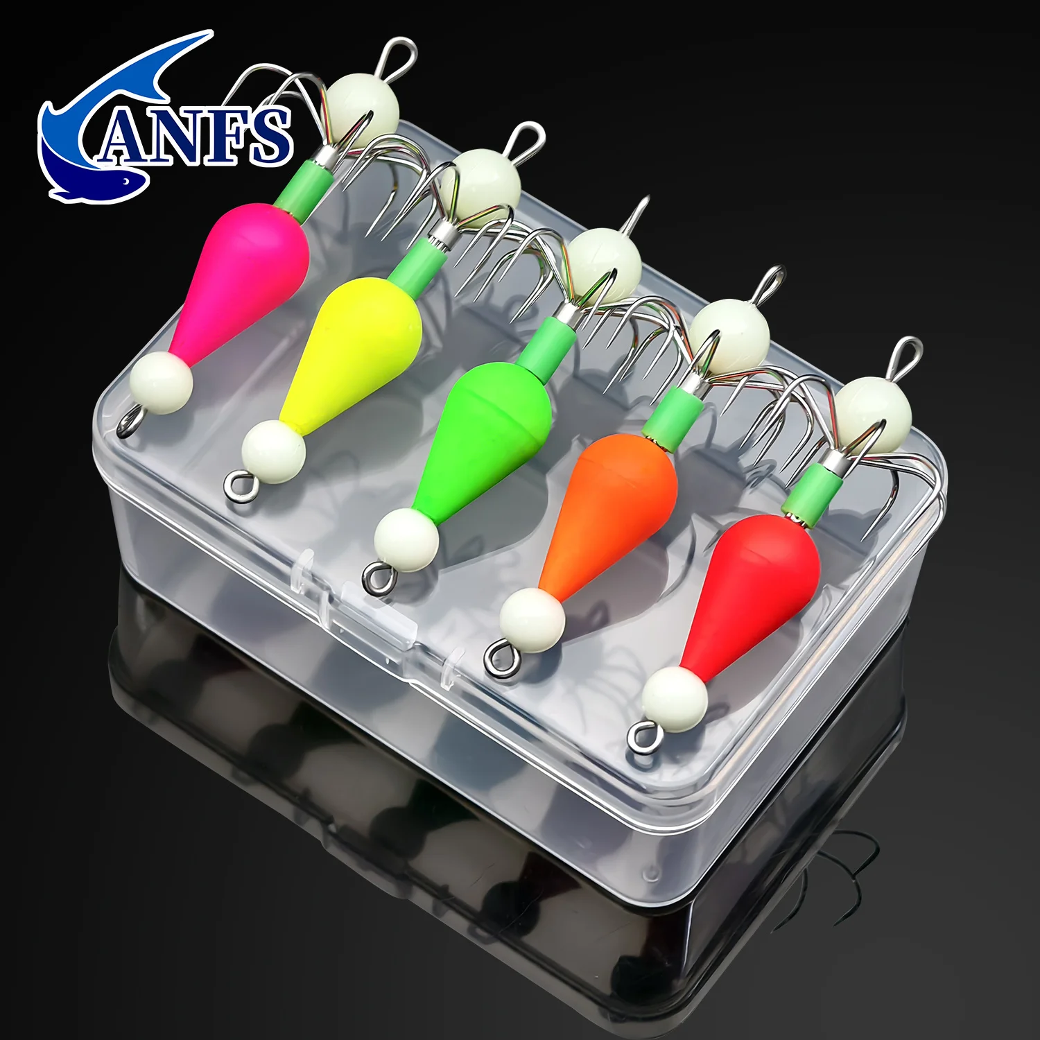 ANFS 5 uds cebo con anzuelo de calamar brillante nocturno con anzuelo afilado de acero inoxidable- Ideal para pesca nocturna, regalo de pesca perfecto para pescador - imagen 2