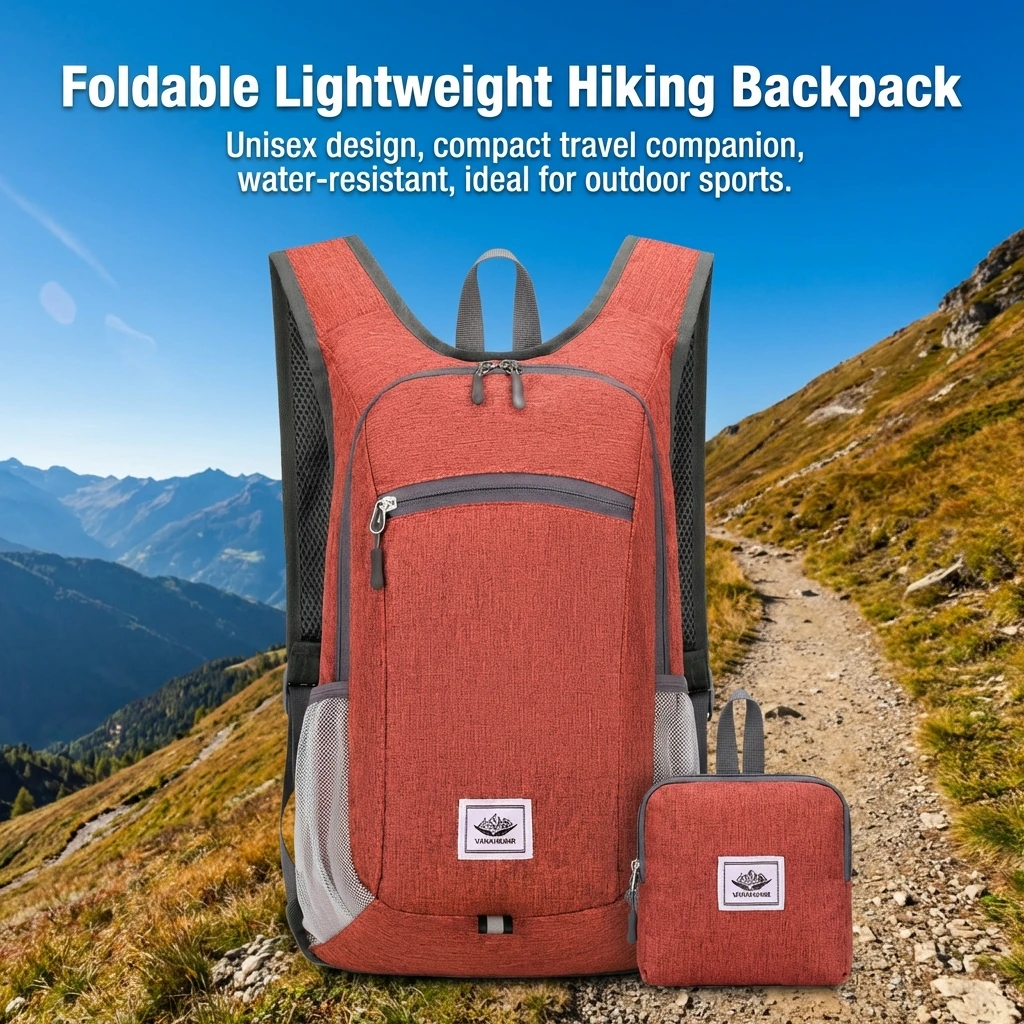 Mochila plegable senderismo ligera de nailon resistente al agua