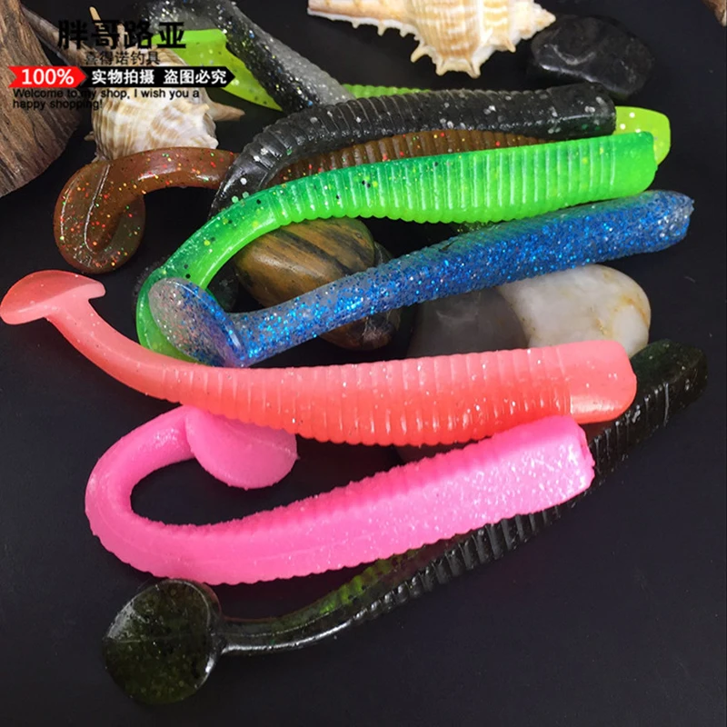 Donglejian-Coda oscilante L J3.1/4,2, 76mm3g/107mm7,9g, cebo suave de gusano, cola en T, depósito de pesca en roca biónica, equipo de pesca - imagen 5