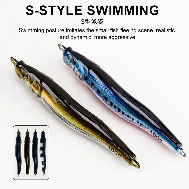 TEASER J148 20g 30g 60g 100g pequeño peso Metal Jigging señuelo de Pesca agua salada plantillas de fundición larga señuelos UV Pesca S forma Jig cebo - imagen 5
