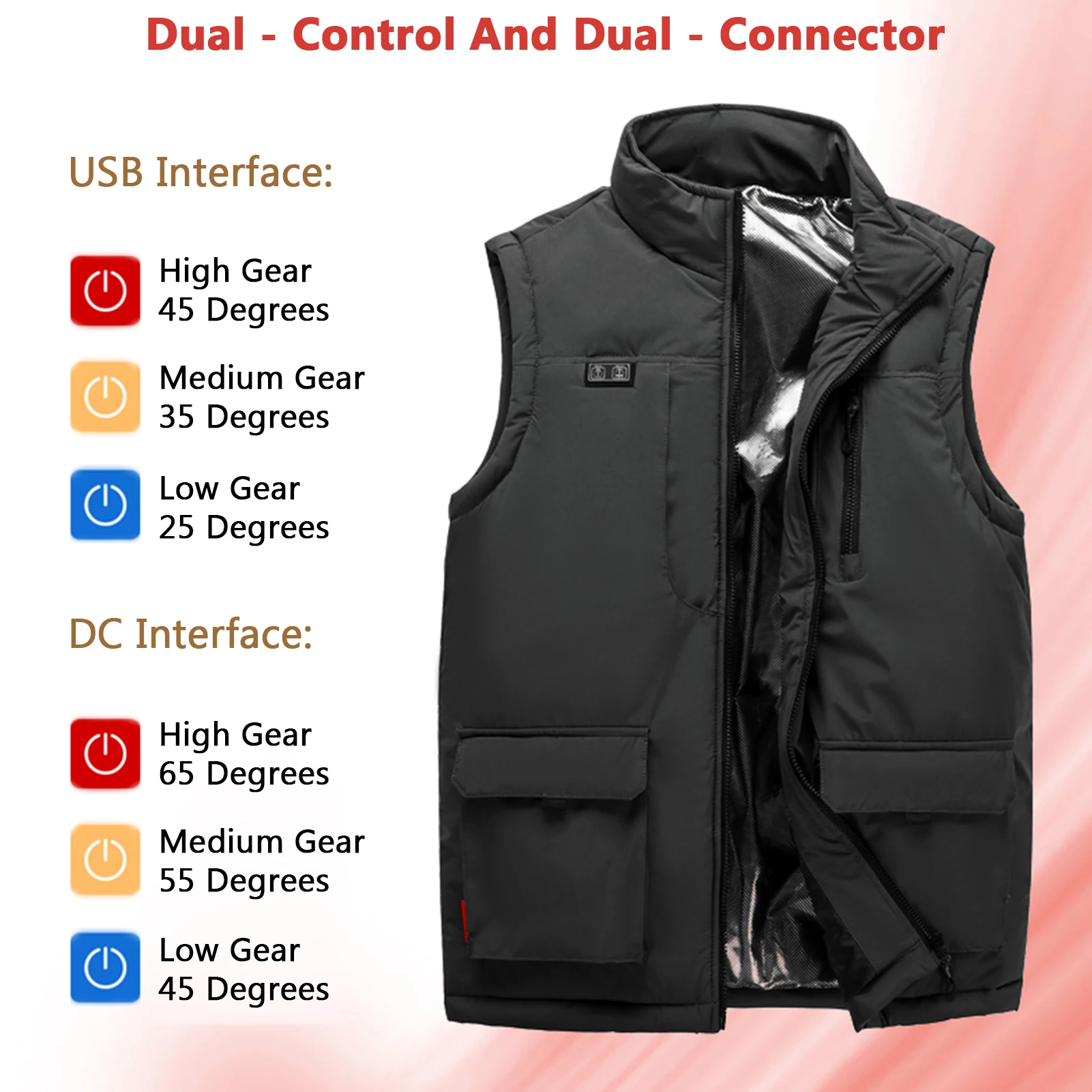 Chaleco calefactable para hombre Chaleco calefactor inteligente para exteriores de invierno Chaleco calefactable para hombre de once zonas con control dual Temperatura de 3 engranajes - imagen 4