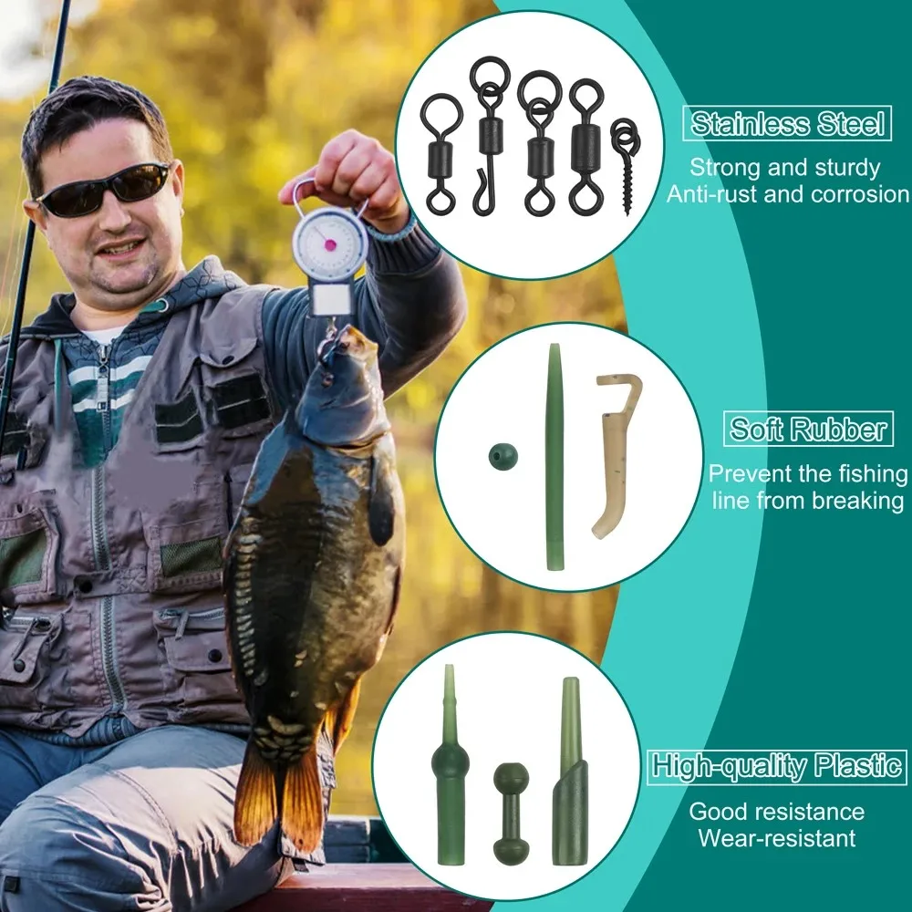 Kit de aparejos de pesca de carpa, anzuelos de cambio rápido, mangas antienredos, tubería de aparejo de callos para aparejos de pelo de carpa, 271 piezas - imagen 3