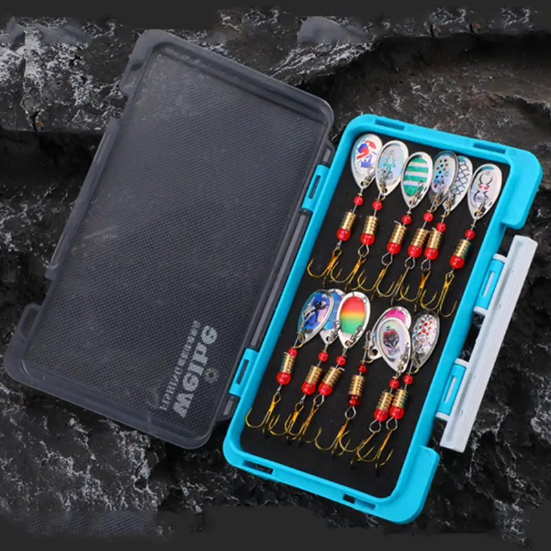 WEIHE-Juego de Señuelos de Pesca giratorios de Metal, Kit de cebo con cuchara de Metal, Combo de Señuelos giratorios, 12 Uds. - imagen 3