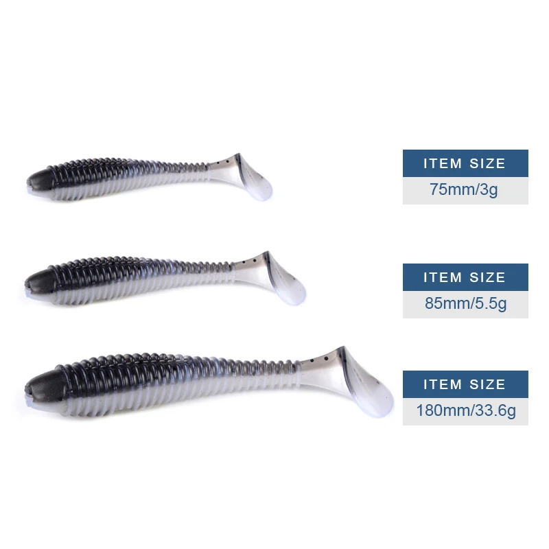 MEREDITH Señuelo de Pesca con Forma Cola Pez, Cebo, Suave, Silicona, Ideal para Lubina, Tamaños 75 mm, 85 180mm