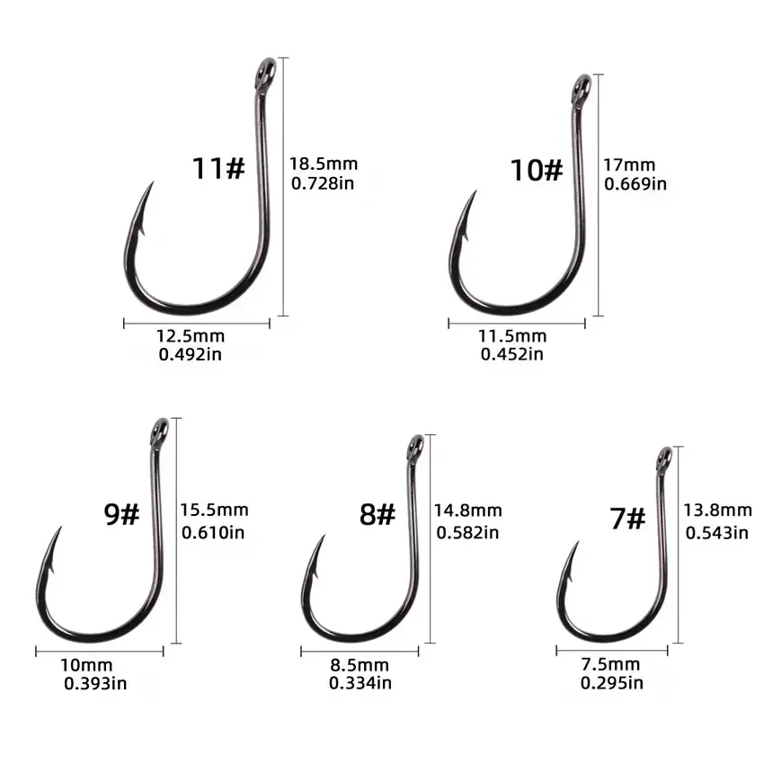 Juego de anzuelos de pesca, caja de 50/100/150 Uds., 5 series, anzuelo de pesca de un solo círculo de acero rico en carbono, pesca con mosca, anzuelos de carpa con púas Jip - imagen 3