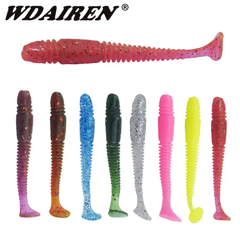 16 Uds Jigging Wobblers gusanos cebo suave 5cm 1g olor a pescado aparejos de silicona cebo Artificial cola Swimbaits Bass carpa Pesca