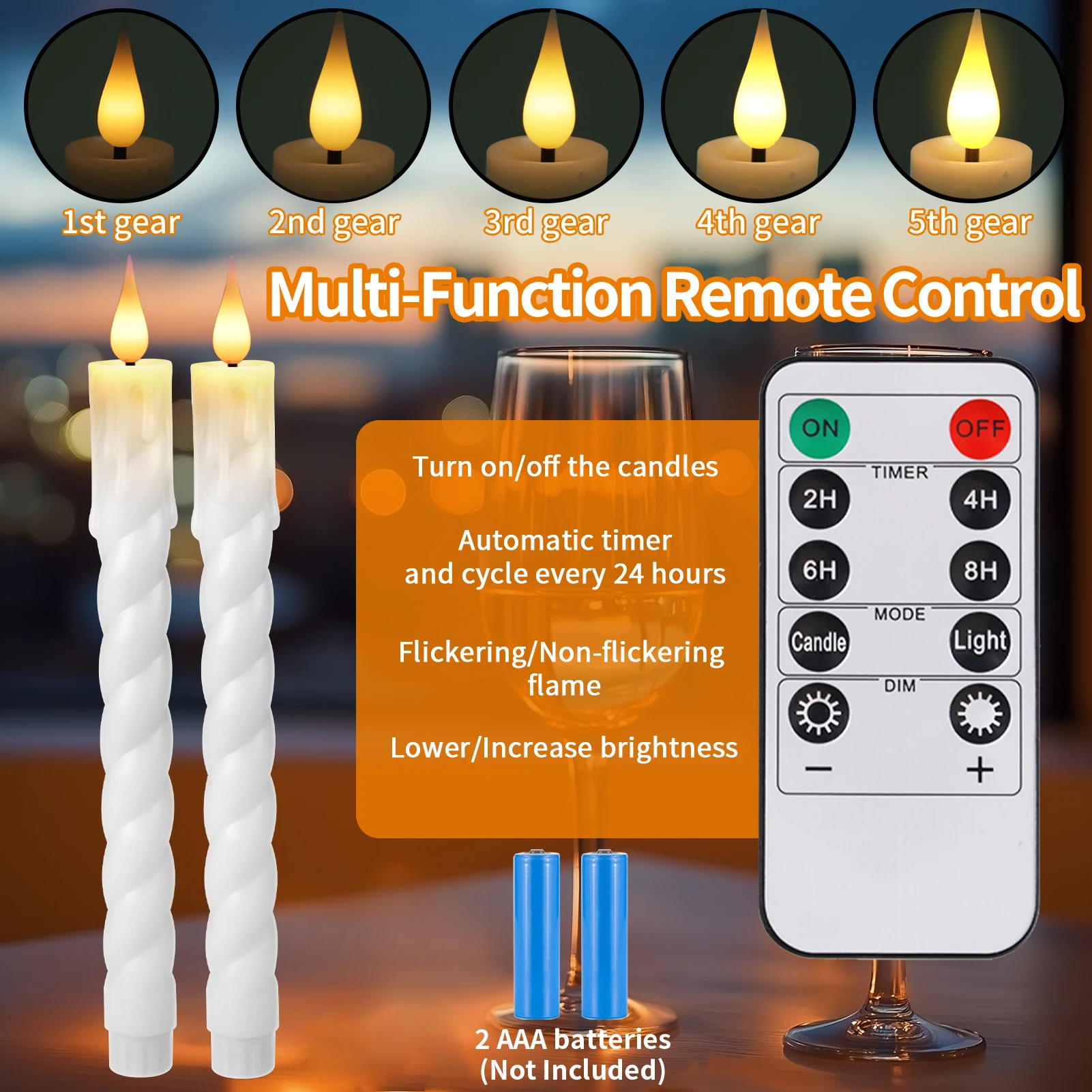 Velas LED cónicas con mando a distancia – Sin llama parpadeante - imagen 3