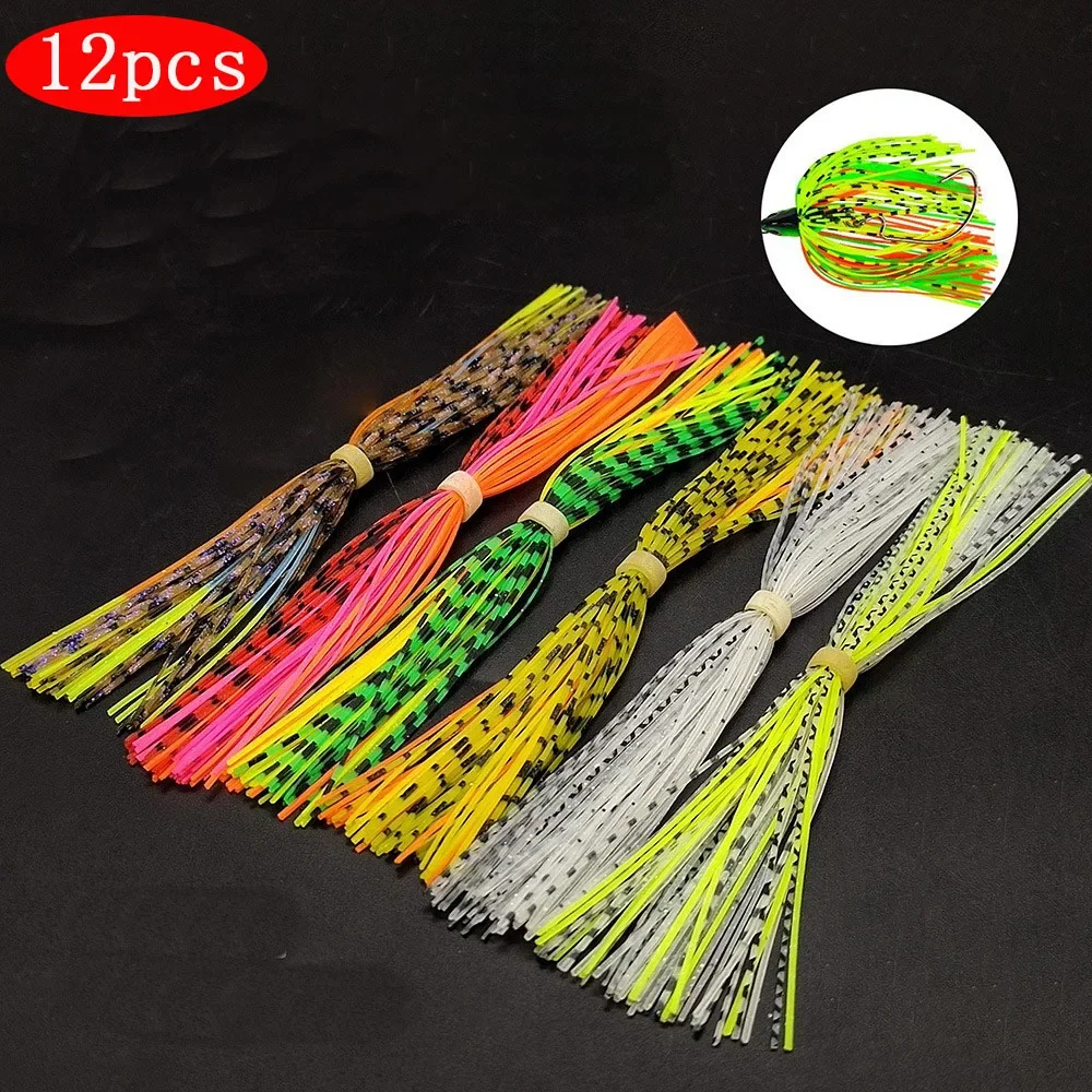 Paquete de 12 faldas de pesca de silicona de 13cm para Spinnerbait Buzzbait, señuelos de goma, faldas de calamar DIY, accesorios de Material para atado de moscas