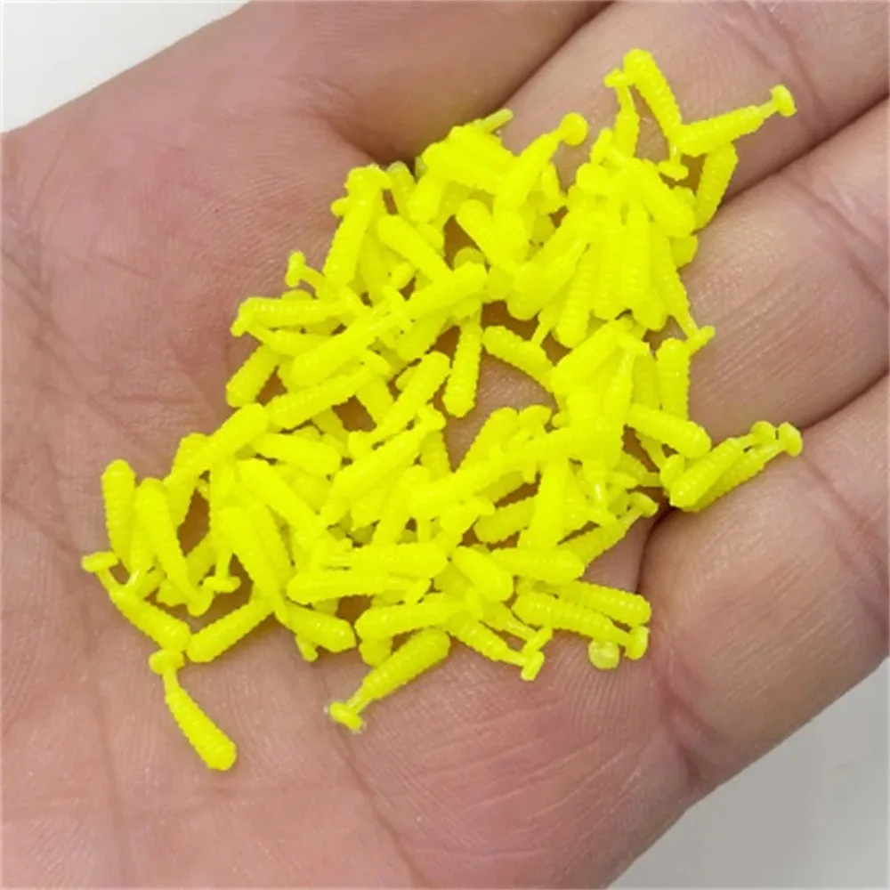 100 Uds. Señuelos blandos de pesca de silicona profesional cola en T 1cm señuelo de plantilla de pesca 6 colores señuelos de pececillo pesca - imagen 3