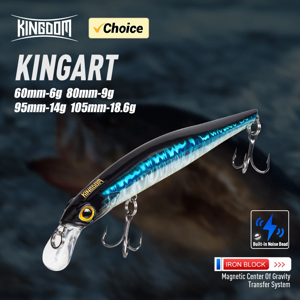 Kingdom-cebo de pececillo que se hunde, 60, 80, 95, 105mm, vibración, hundimiento, Jerkbati, Swimbait, imán, transferencia, señuelo de pesca duro de fundición larga - imagen 5
