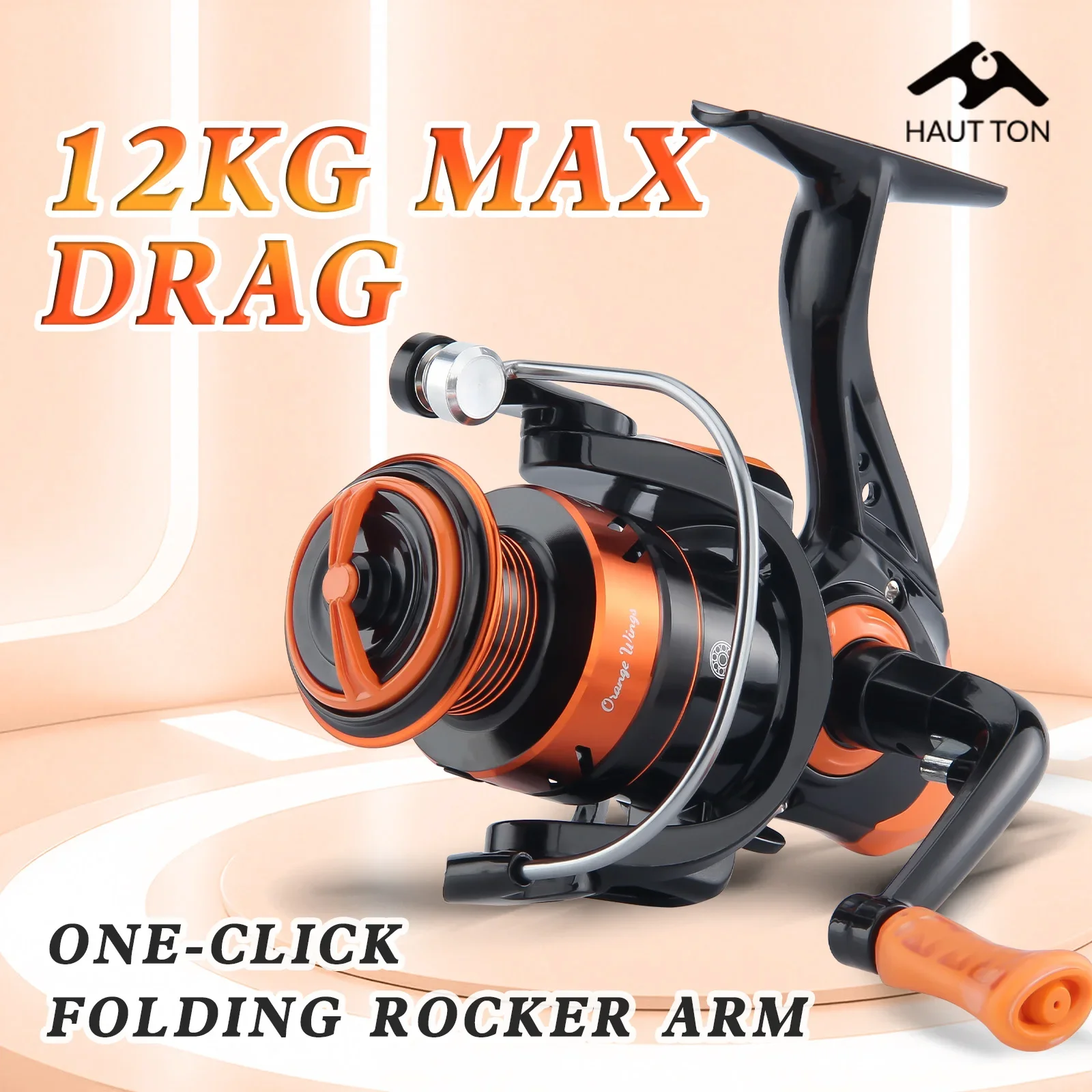 Carrete de pesca giratorio con brazo basculante plegable de un solo clic de Metal OW2000-7000, relación de engranaje 5,2: 1, arrastre máximo de 13KG/28,66LB