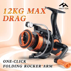 Carrete de pesca giratorio con brazo basculante plegable de un solo clic de Metal OW2000-7000, relación de engranaje 5,2: 1, arrastre máximo de 13KG/28,66LB