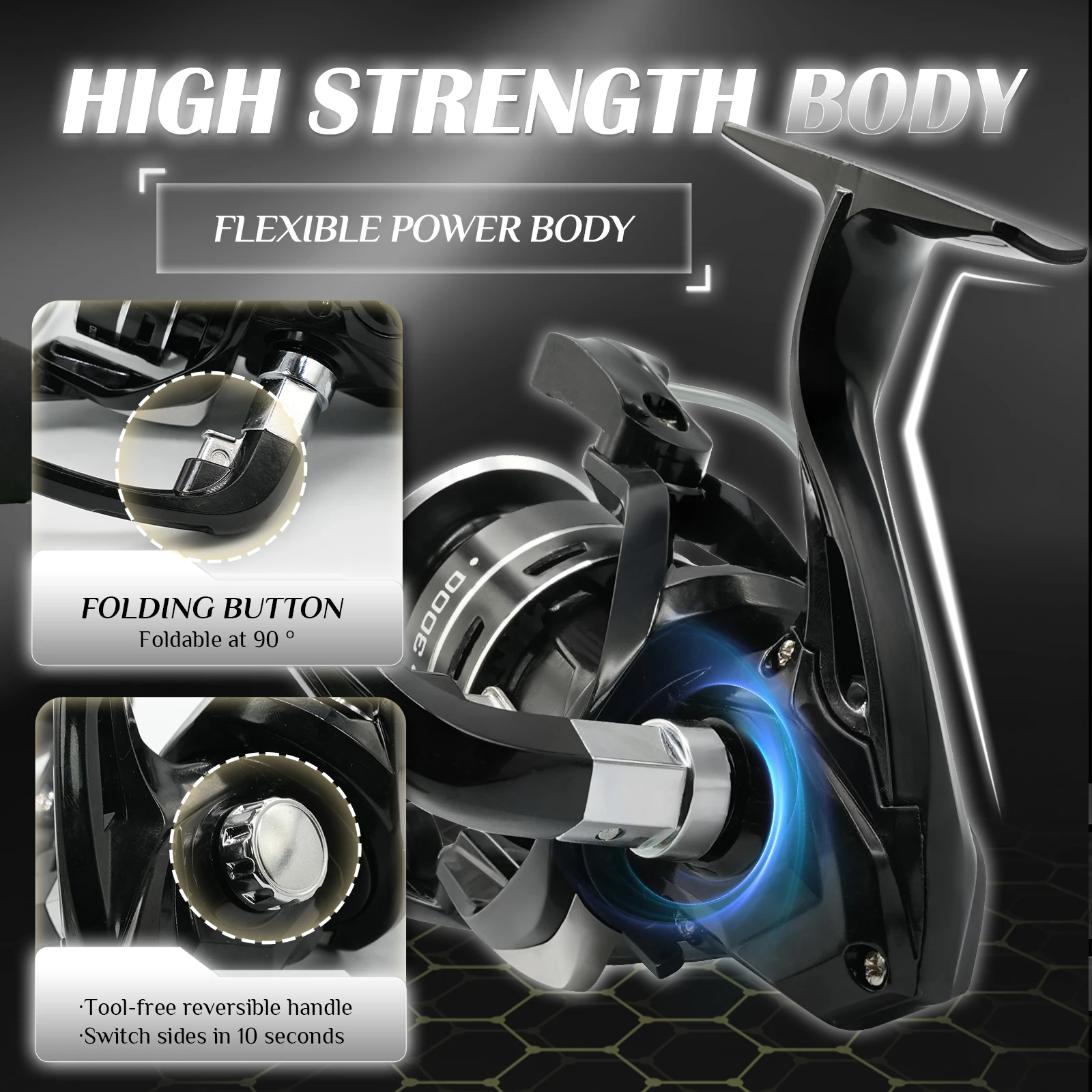 Carrete giratorio ligero ROOBLINOS HY 5,2: 1 Relación de engranajes Tamaño 2000-7000 235 g-338 g Liso integral - imagen 3