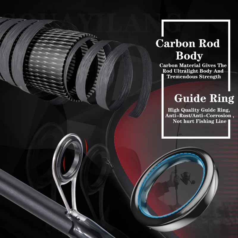 Combo de Pesca giratorio Sougayilang, 1,8 m, 1,98 m, 2,1 m, caña de pescar de fibra de carbono de 4 secciones y relación de engranaje 5,2: 1, carrete de Pesca - imagen 3