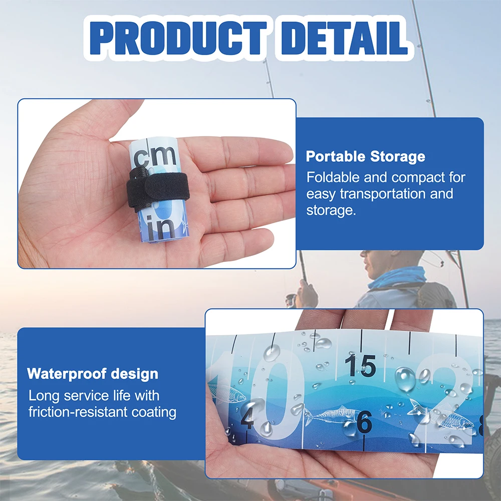 Regla medidora de peces impermeable, cinta métrica de pesca plegable de 90cm/35 pulgadas, pegatina para barcos de pesca, refrigeradores, kayaks, 1 Uds. - imagen 3