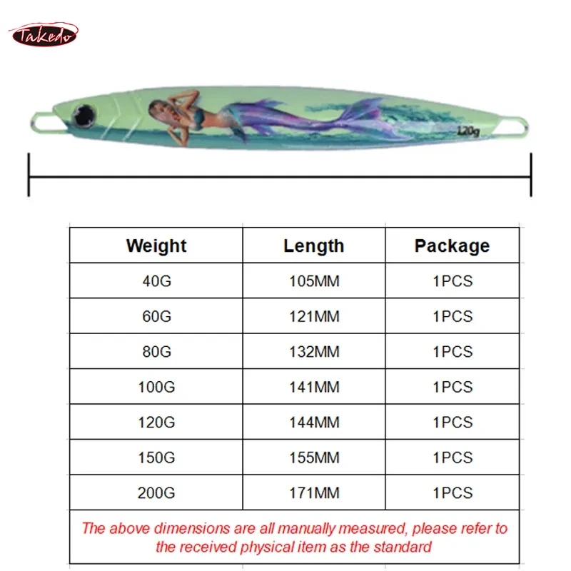 TAKEDO 40G 60G 80G 100G 120G 150G 200G Señuelos de Jigging Impresión 3D Señuelo de Pesca Plantillas de Metal Artificial Jigbaits de hundimiento rápido para atún - imagen 2