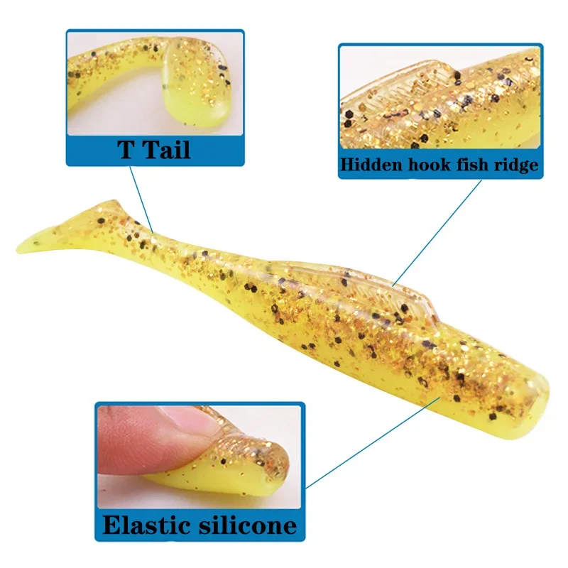 6 unids/lote T cola señuelo suave 8,5 cm 5g flotador TPR cebo de silicona para lubina pesca en el mar Swimbait Jig Wobblers aparejos de goma Artificial - imagen 3