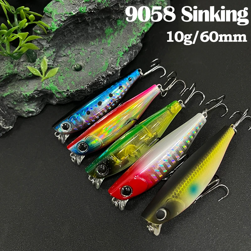 Señuelos de pesca de pececillo de hundimiento lento, 60mm, 10g, Swimbait de fundición larga, Wobbler de agua de mar para lubina, trucha, curricán, cebo duro Artificial - imagen 4